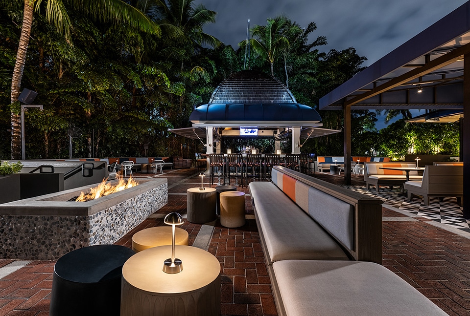 Fire pit lounge at Boatyard in Fort Lauderdale